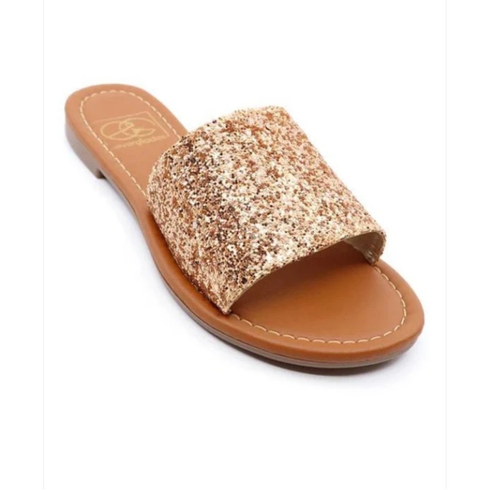Everglades Rose Gold Glitter Slide‎ Sandals Women Size 8 Sparkly Flat Slip On